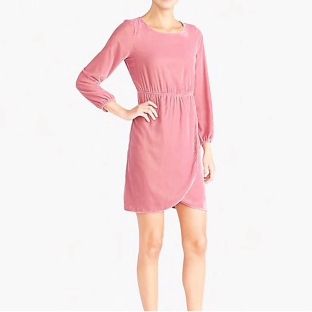 J. Crew Blush Pink Velvet Faux Wrap Romantic Feminine Boho Cottagecore Dress